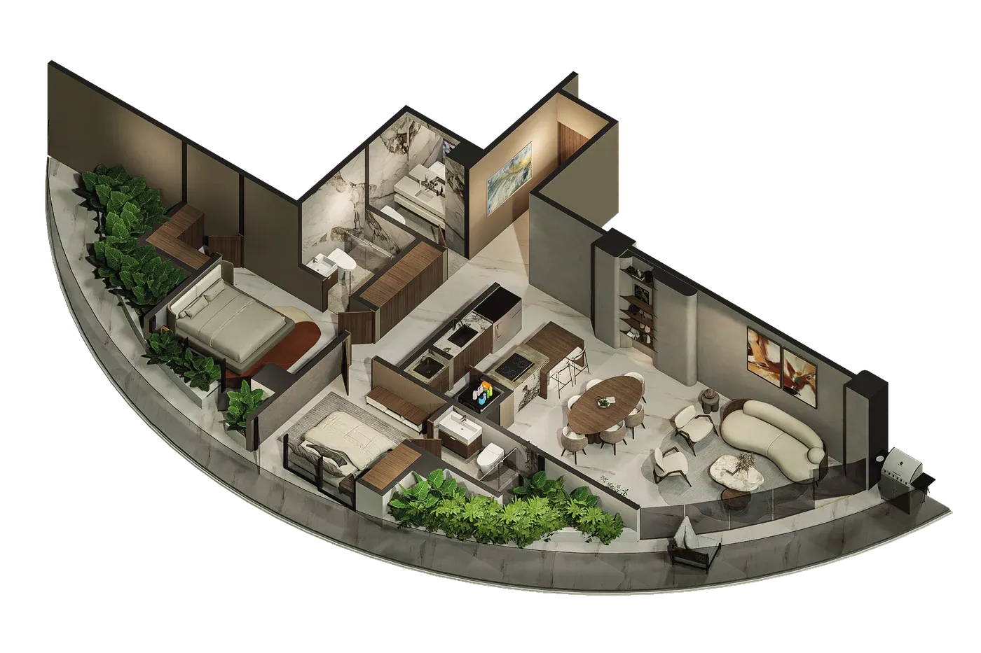 Planta 3D del Apartamento 1, 138 m²