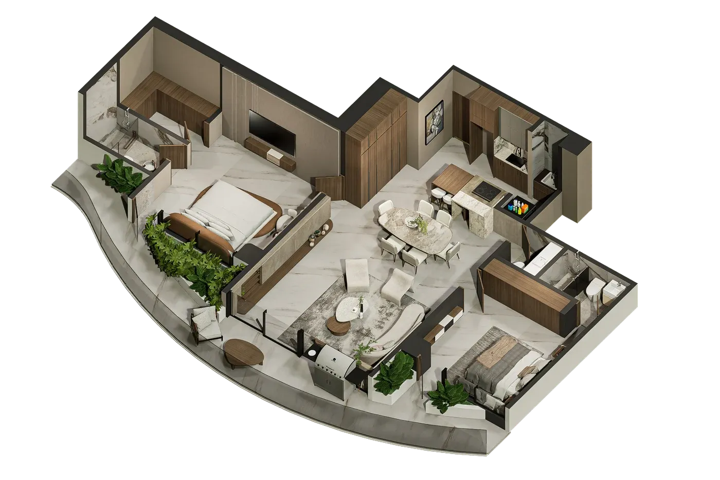 Planta 3D del Apartamento 2, 147 m²
