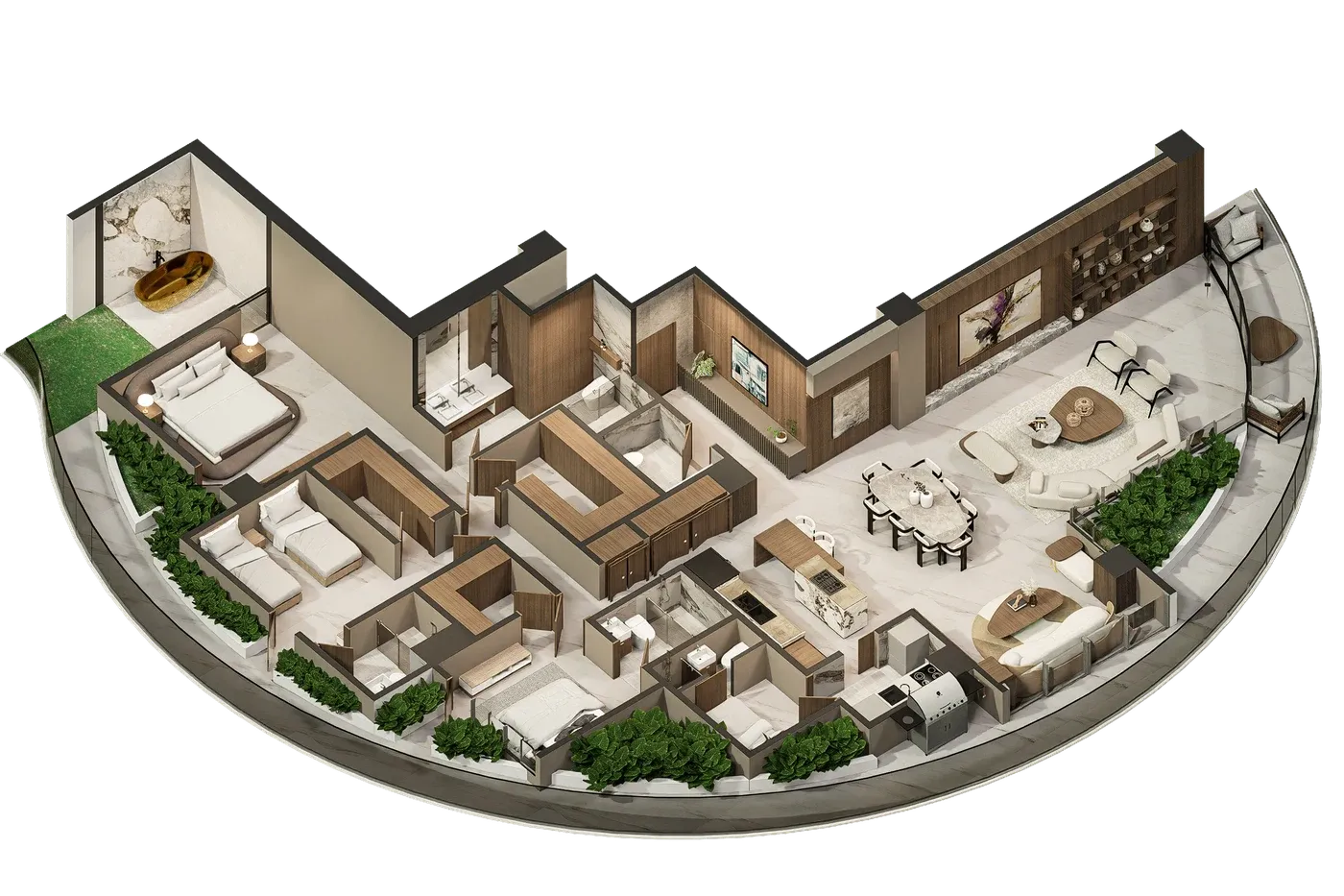 Planta 3D del Apartamento 4, 283 m²